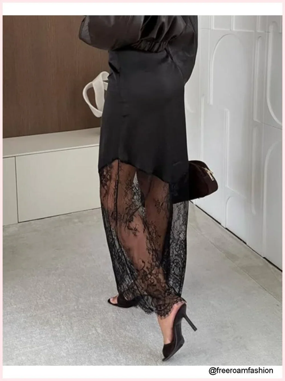 Satin Lace Patchwork High Waist A-Line Maxi Skirt Y2K Flowy Wrap